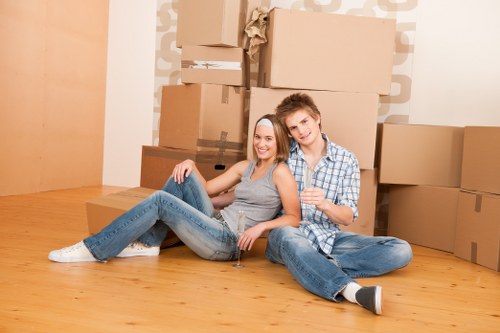 Packed boxes ready for short-term storage in Fitzrovia
