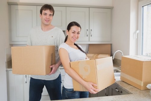 Packed boxes prepared for a man and van service in Fitzrovia